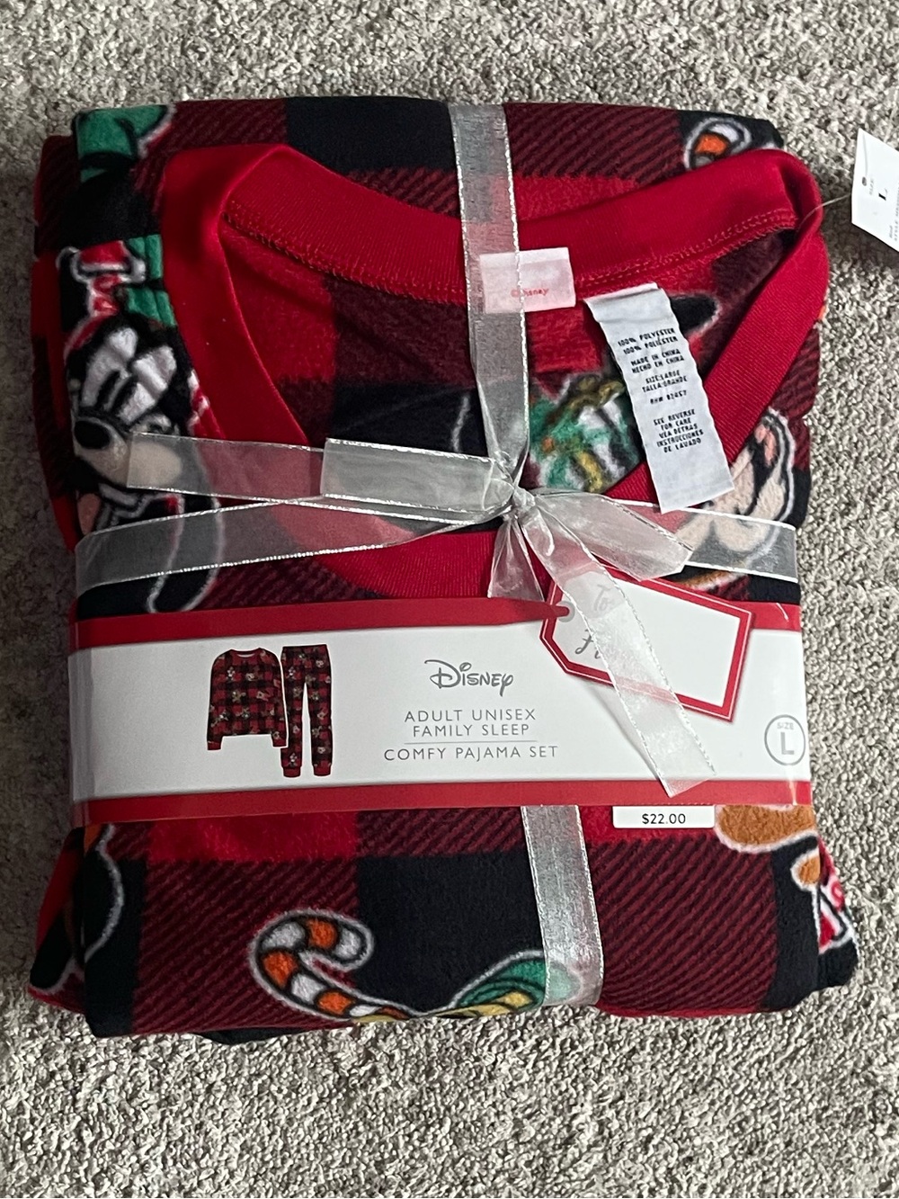Disney Red and Black Plaid Holiday Pajama Set with Candy Cane Print - Picture 1 of 4